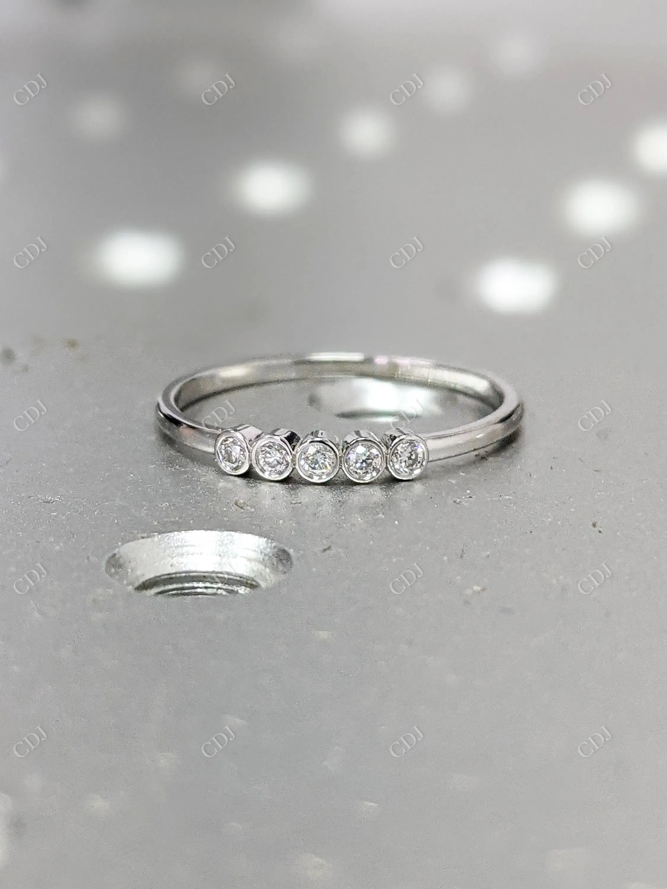 0.03CT Round Bezel Five Stone Lab Grown Wedding Band