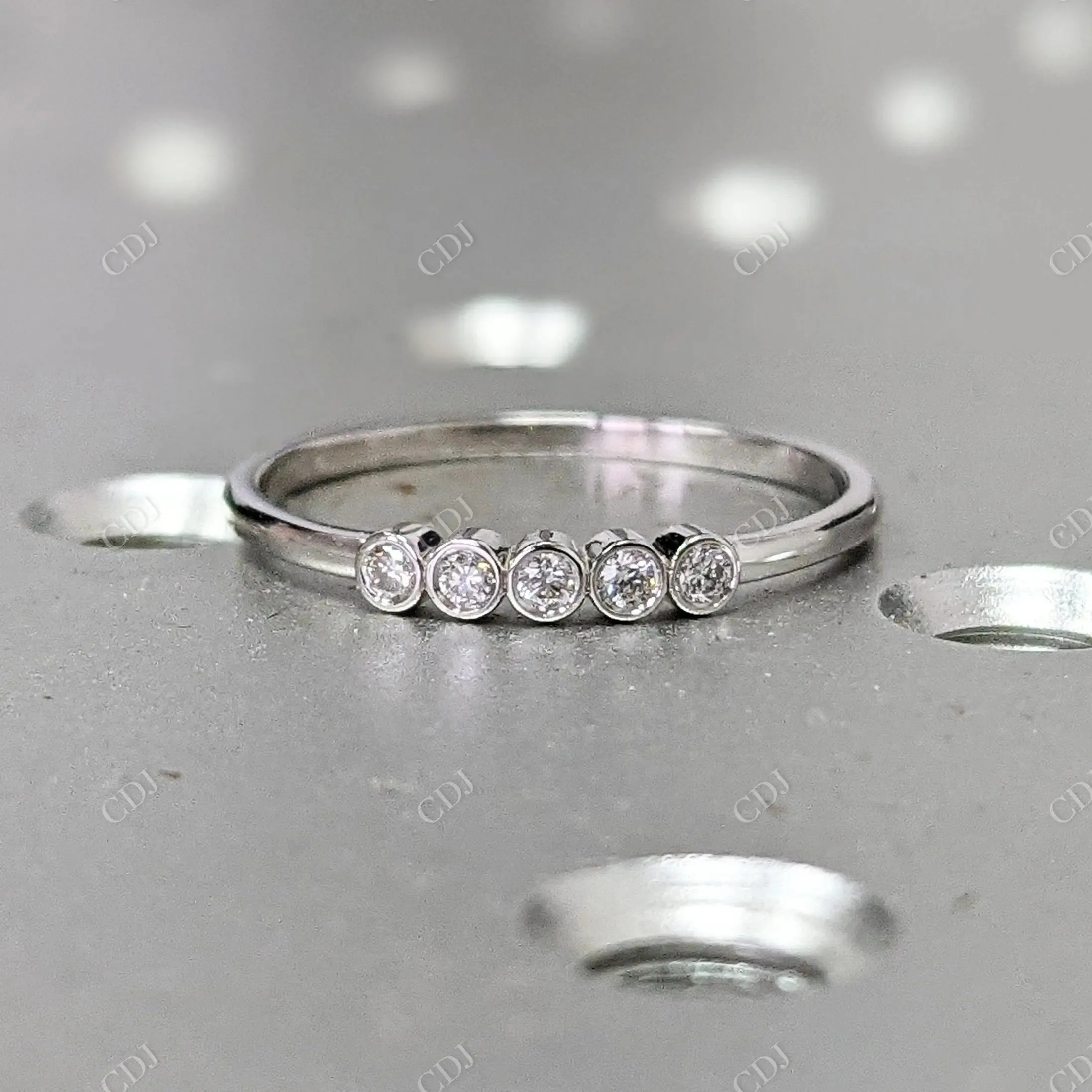 0.03CT Round Bezel Five Stone Lab Grown Wedding Band