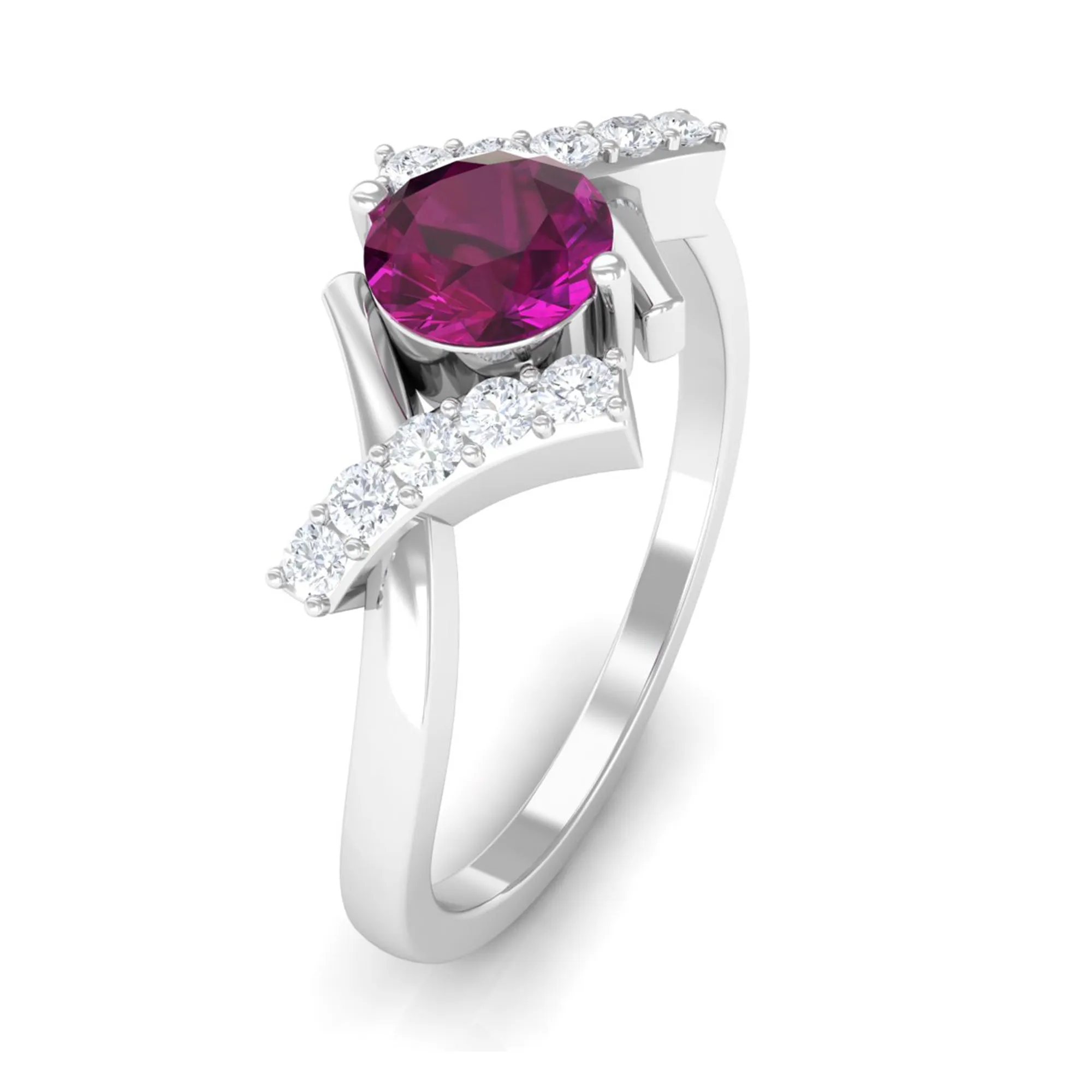 0.75 CT Rhodolite Engagement Ring with Diamond Accent