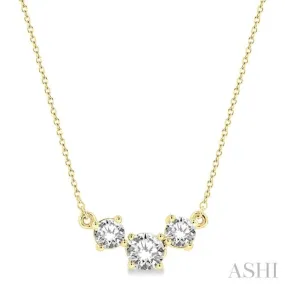 1 1/4 Ctw Three Stone Round Cut Diamond Necklace in 14K Yellow Gold