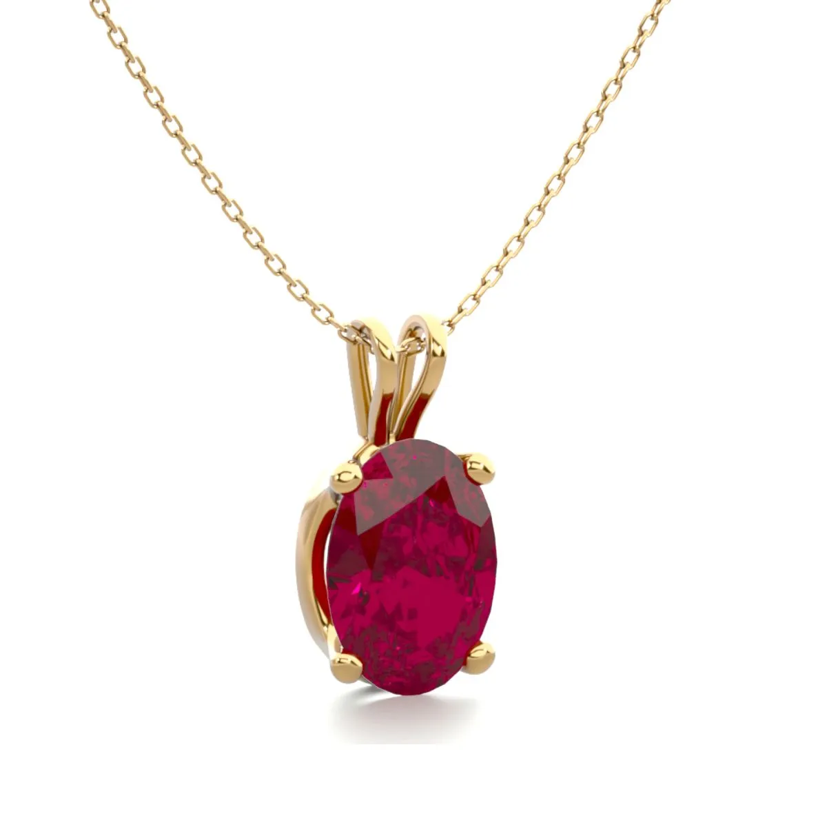 1 Carat Oval Shape Ruby Necklace In 14K Yellow Gold Over Sterling Silver