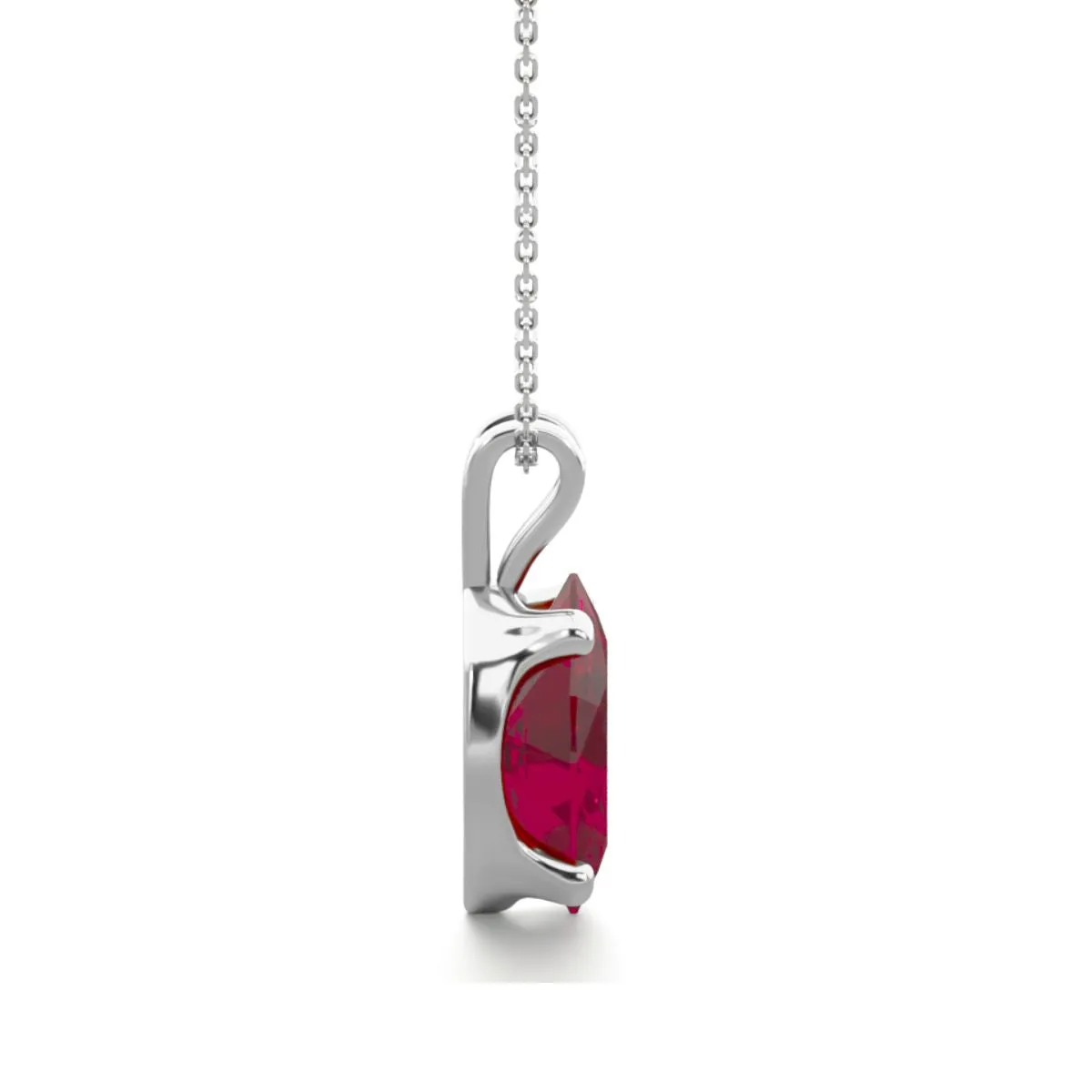 1 Carat Oval Shape Ruby Necklace In Sterling Silver, 18 Inches