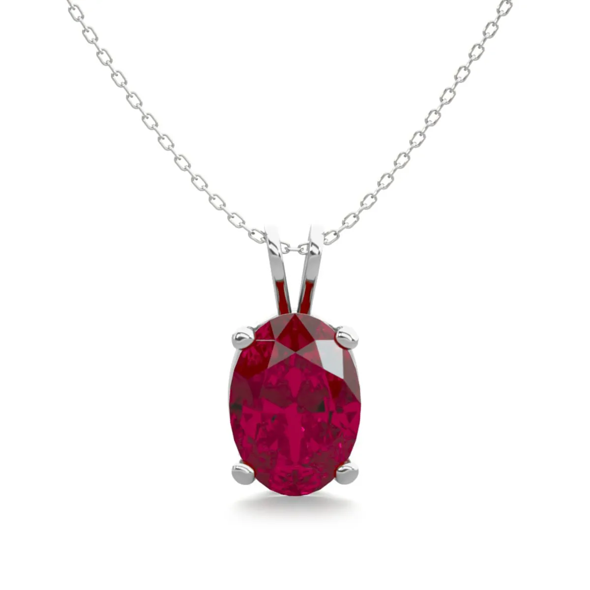 1 Carat Oval Shape Ruby Necklace In Sterling Silver, 18 Inches