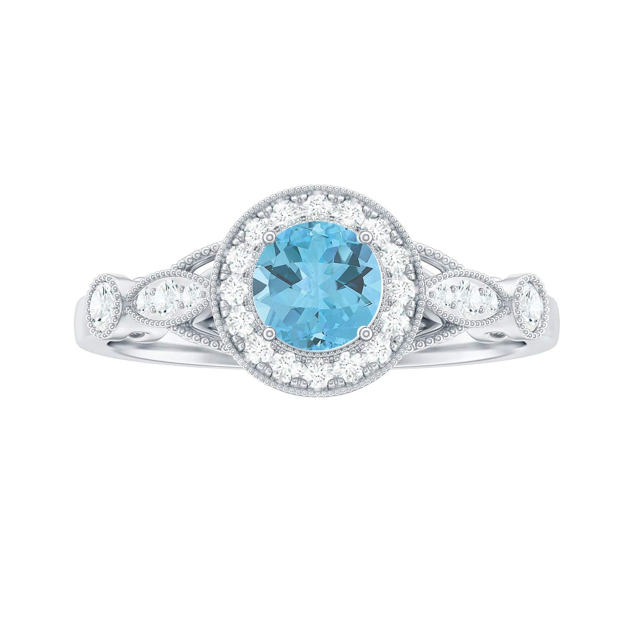 1 CT Antique Sky Blue Topaz and Diamond Engagement Ring with Milgrain Details