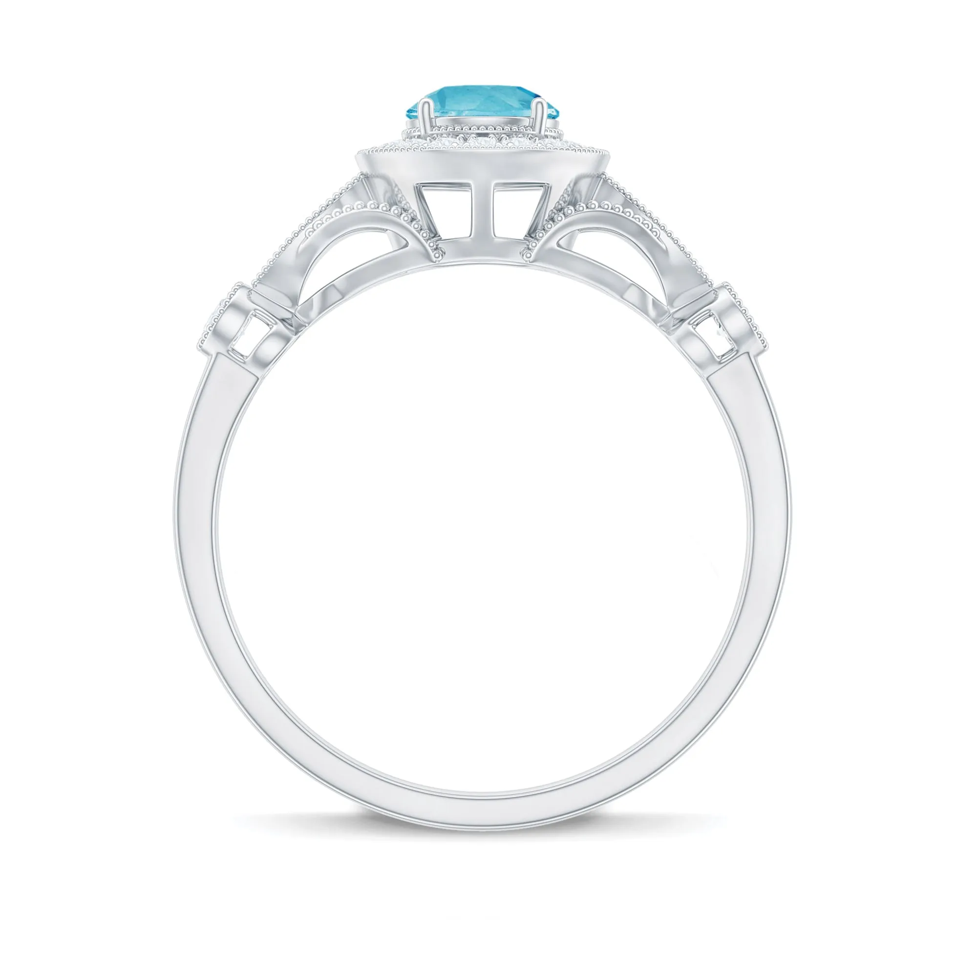 1 CT Antique Sky Blue Topaz and Diamond Engagement Ring with Milgrain Details