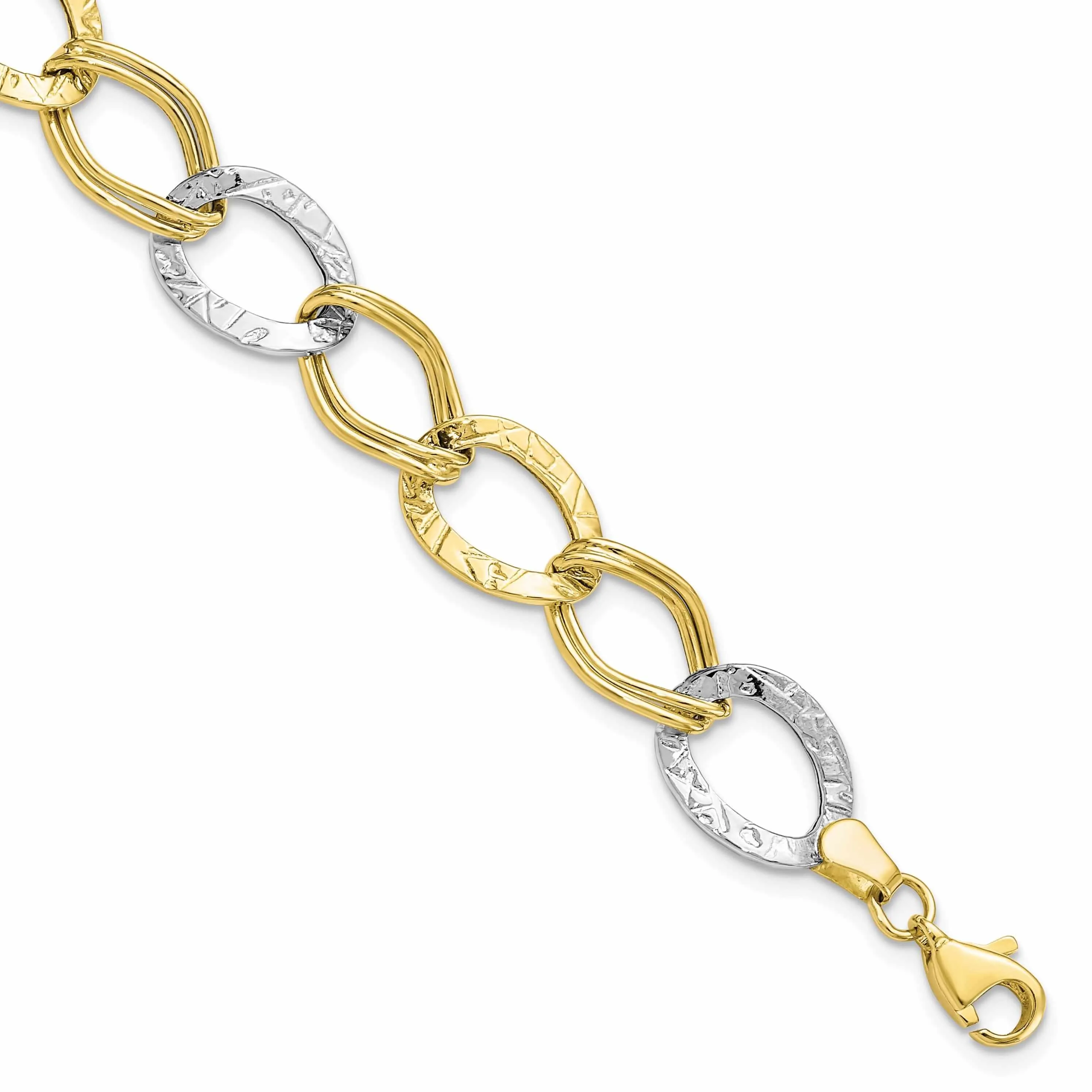 10k Two Tone Gold Polish Texture Link Bracelet