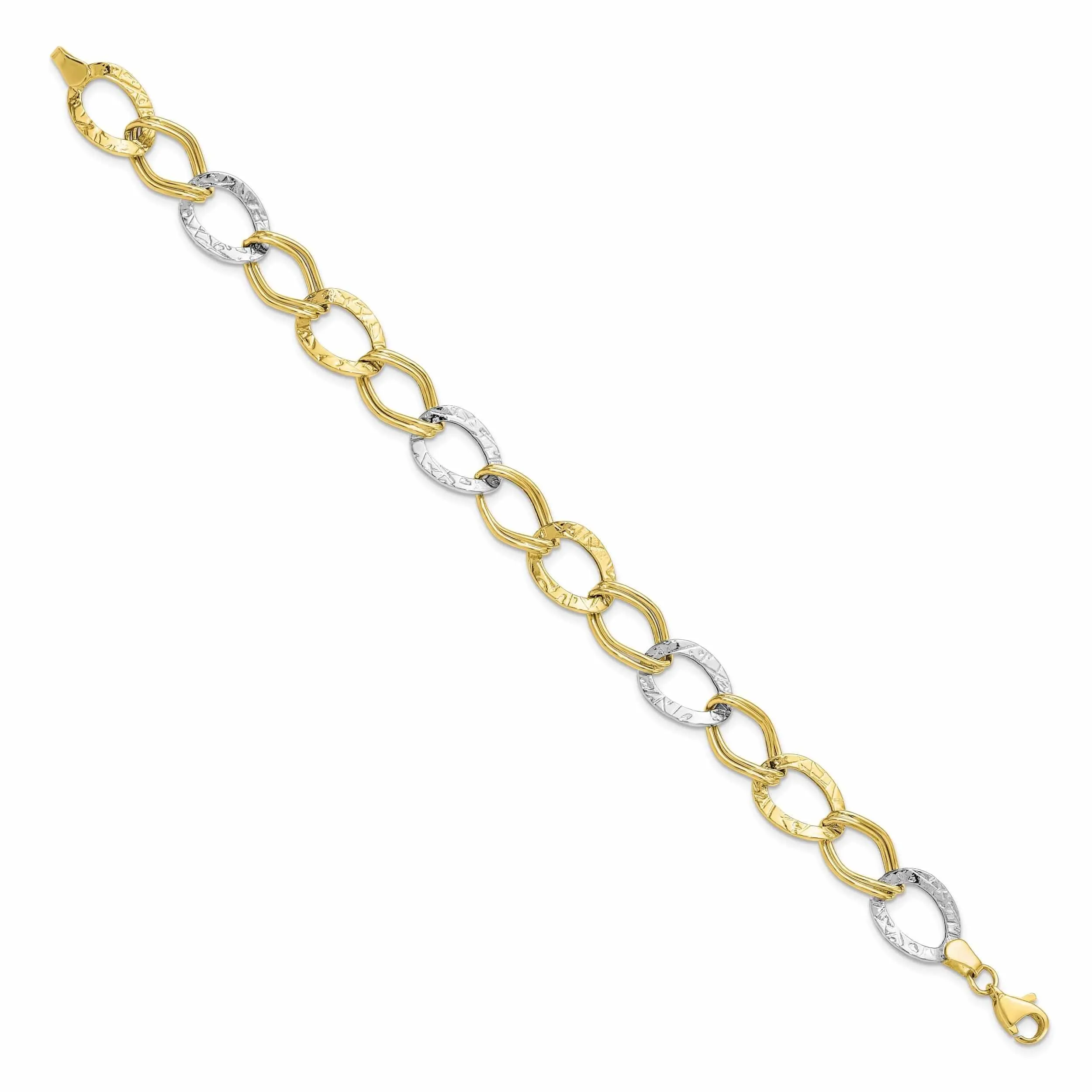 10k Two Tone Gold Polish Texture Link Bracelet