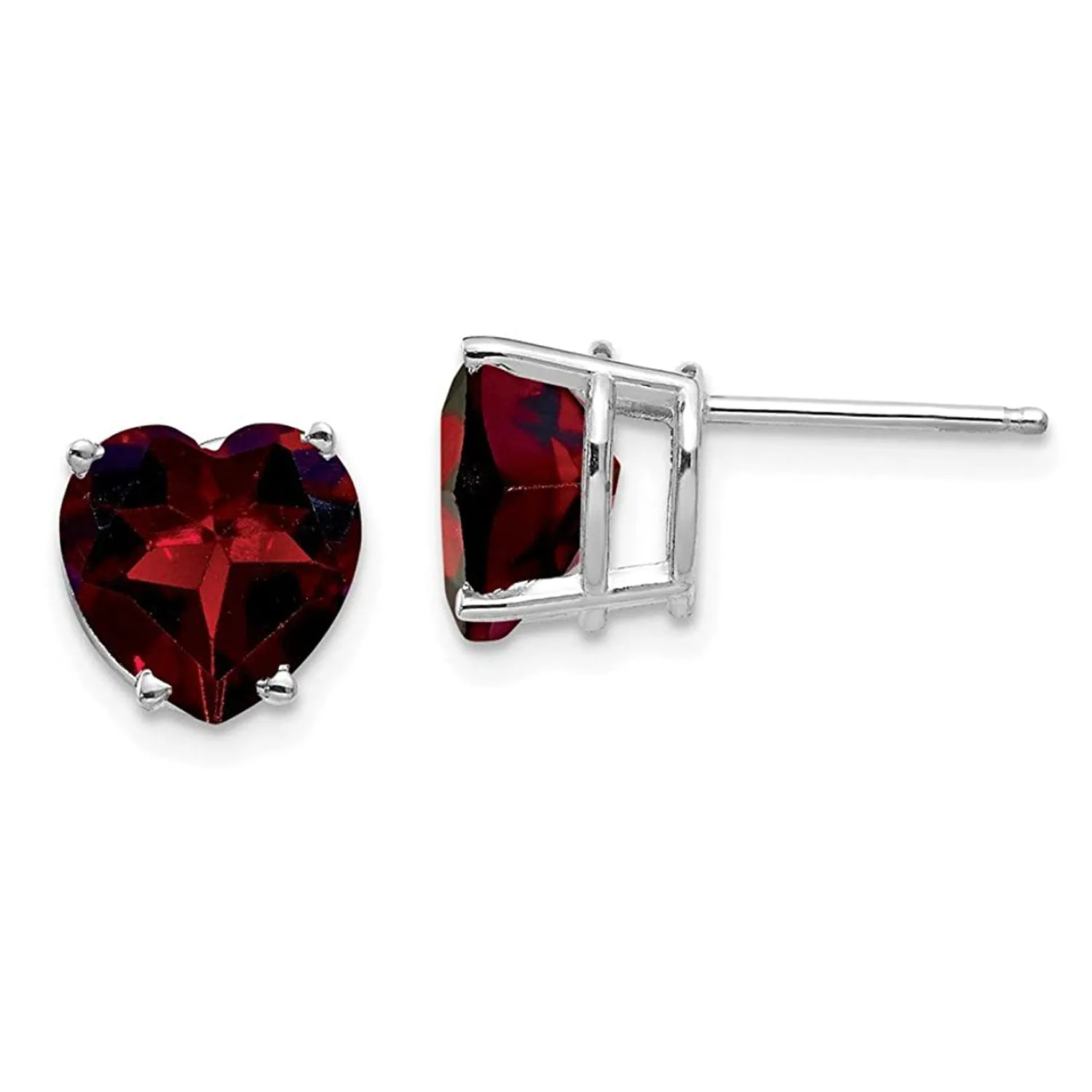 10k White Gold Plated 1 Carat Heart Created Garnet Sapphire Stud Earrings