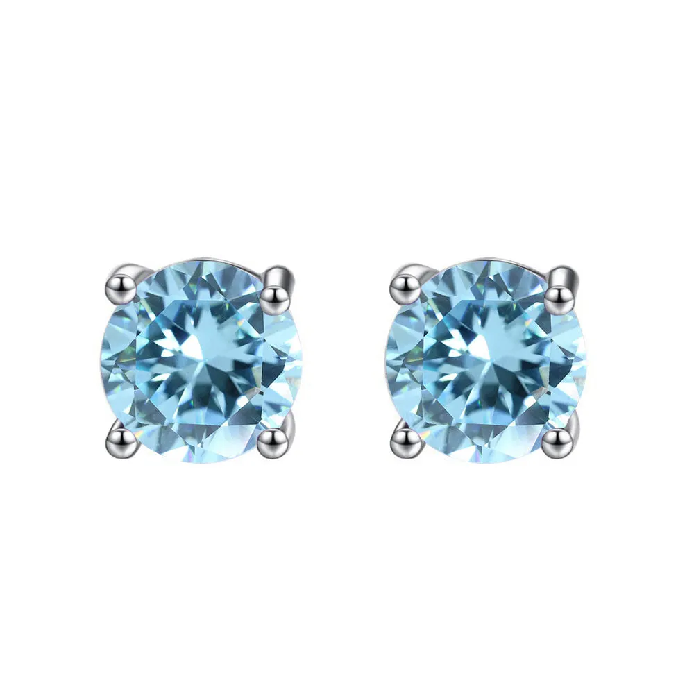 10k White Gold Plated 1/2 Carat Round Created Blue Topaz Sapphire Stud Earrings