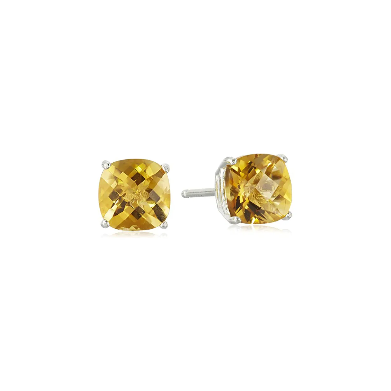 10k White Gold Plated 4 Carat Square Created Citrine Sapphire Stud Earrings