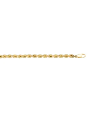 10K Yellow Gold 3mm Hollow Rope 7" Bracelet