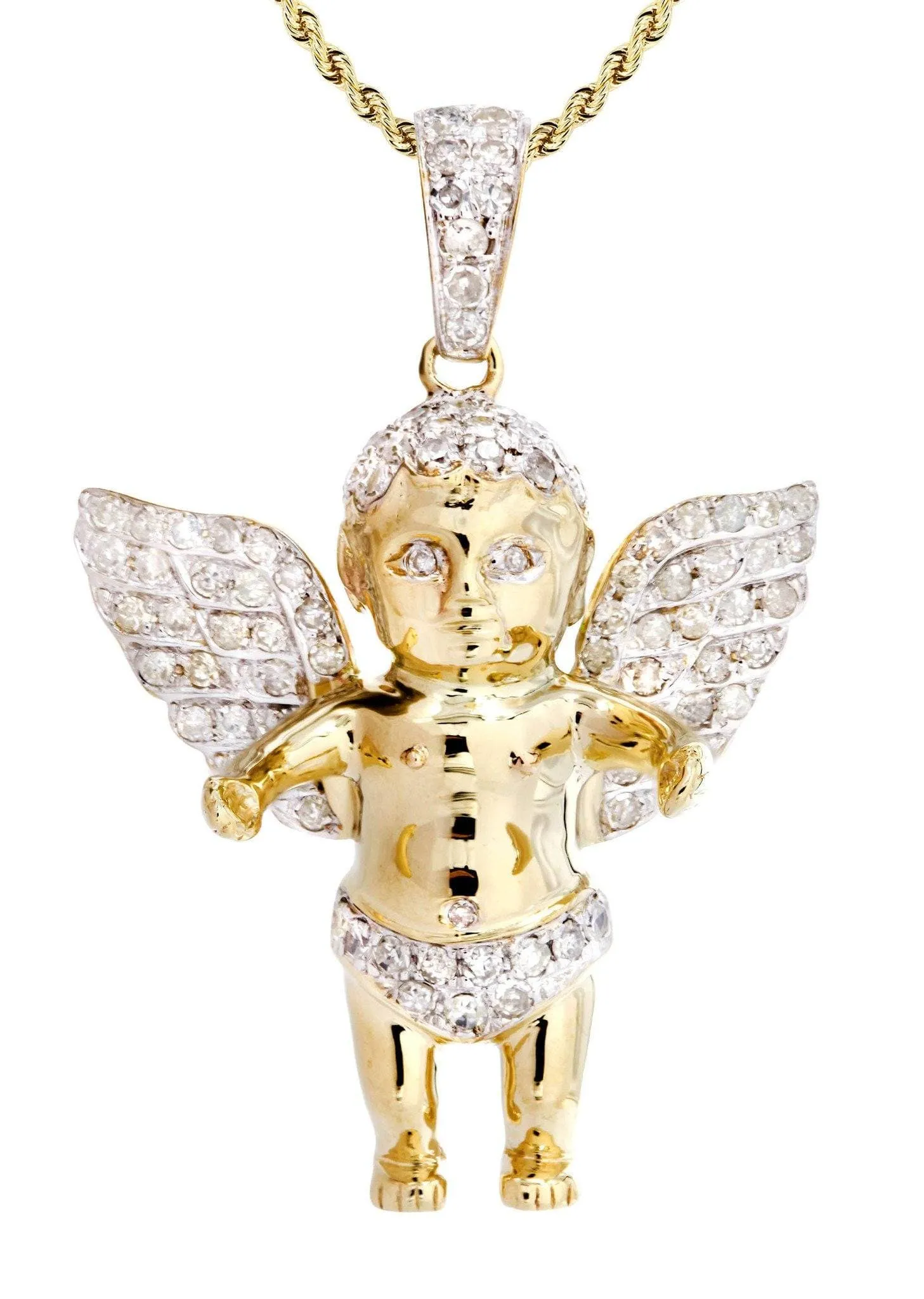 10K Yellow Gold Angel Diamond Necklace  | 0.96 Carats