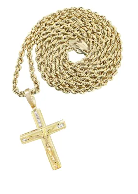 10K Yellow Gold Cross / Crucifix Diamond Necklace  | 0.15 Carats