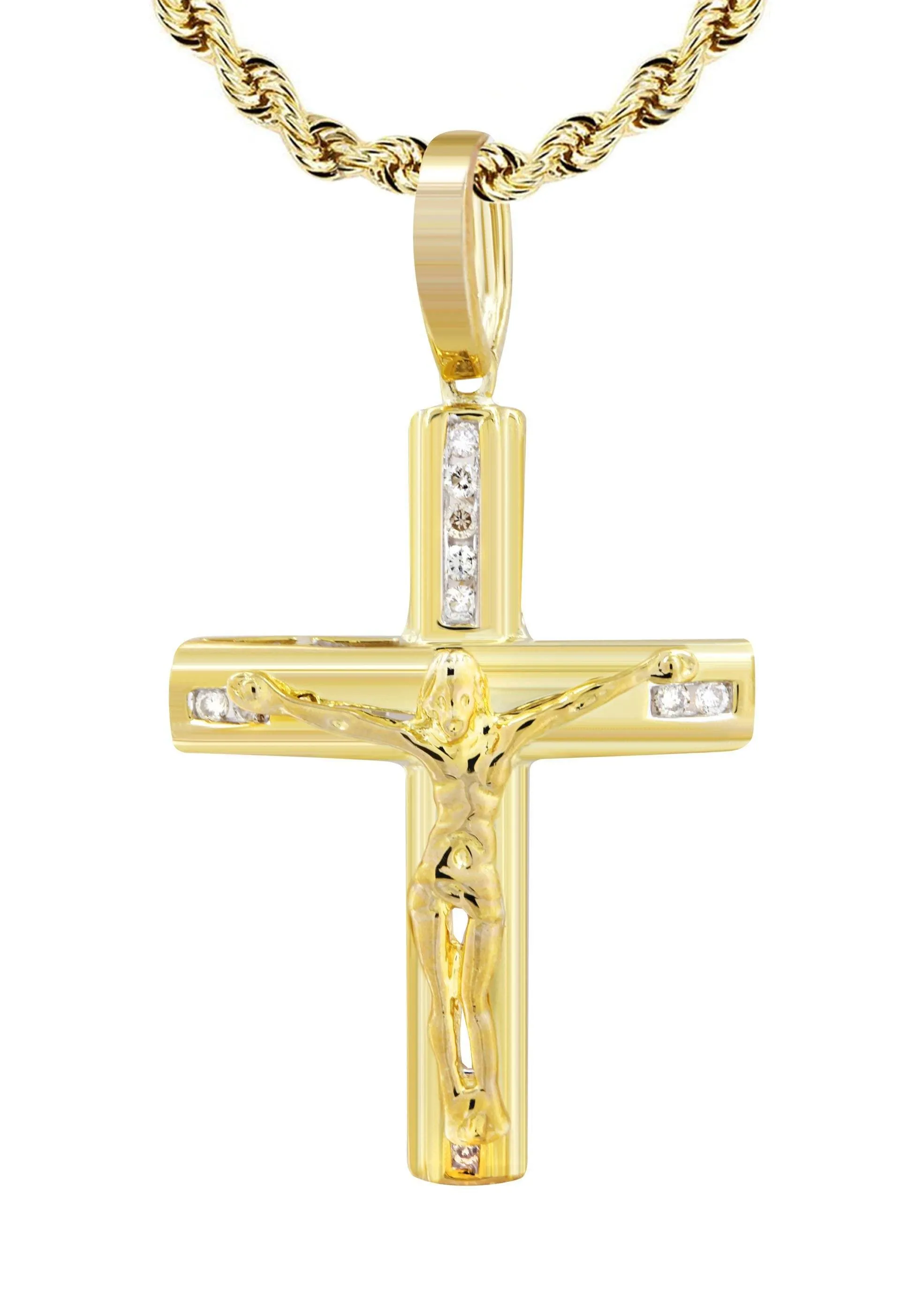 10K Yellow Gold Cross / Crucifix Diamond Necklace  | 0.15 Carats