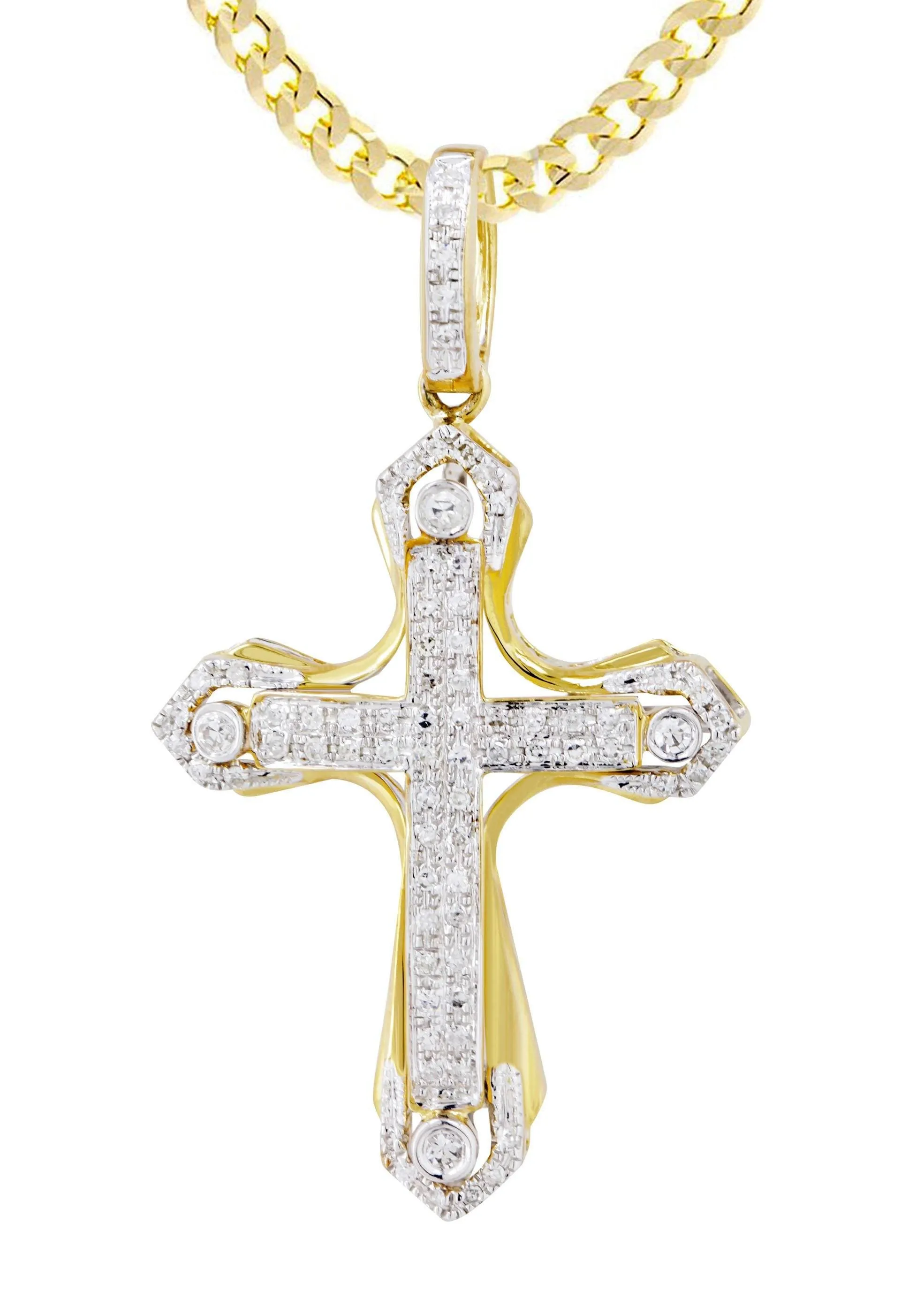 10K Yellow Gold Cross  Diamond Necklace  | 0.36 Carats