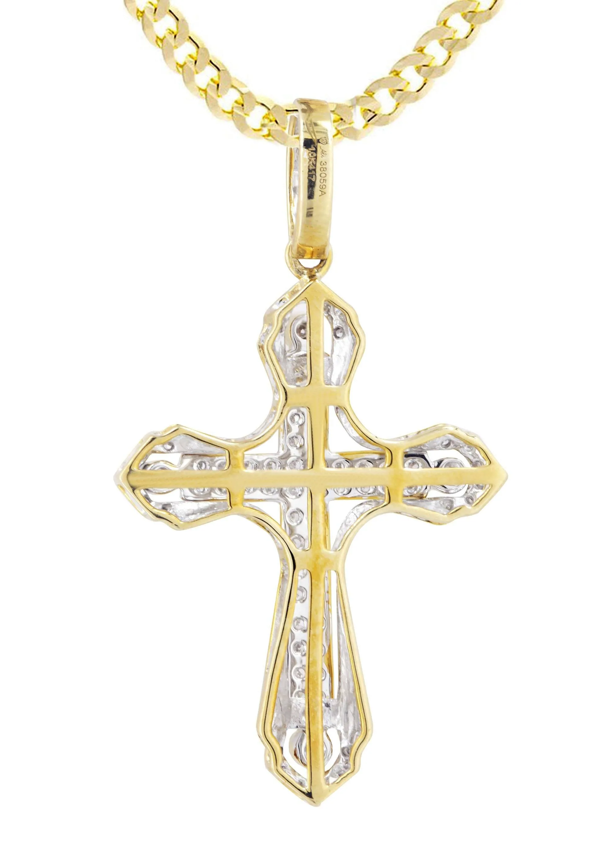 10K Yellow Gold Cross  Diamond Necklace  | 0.36 Carats