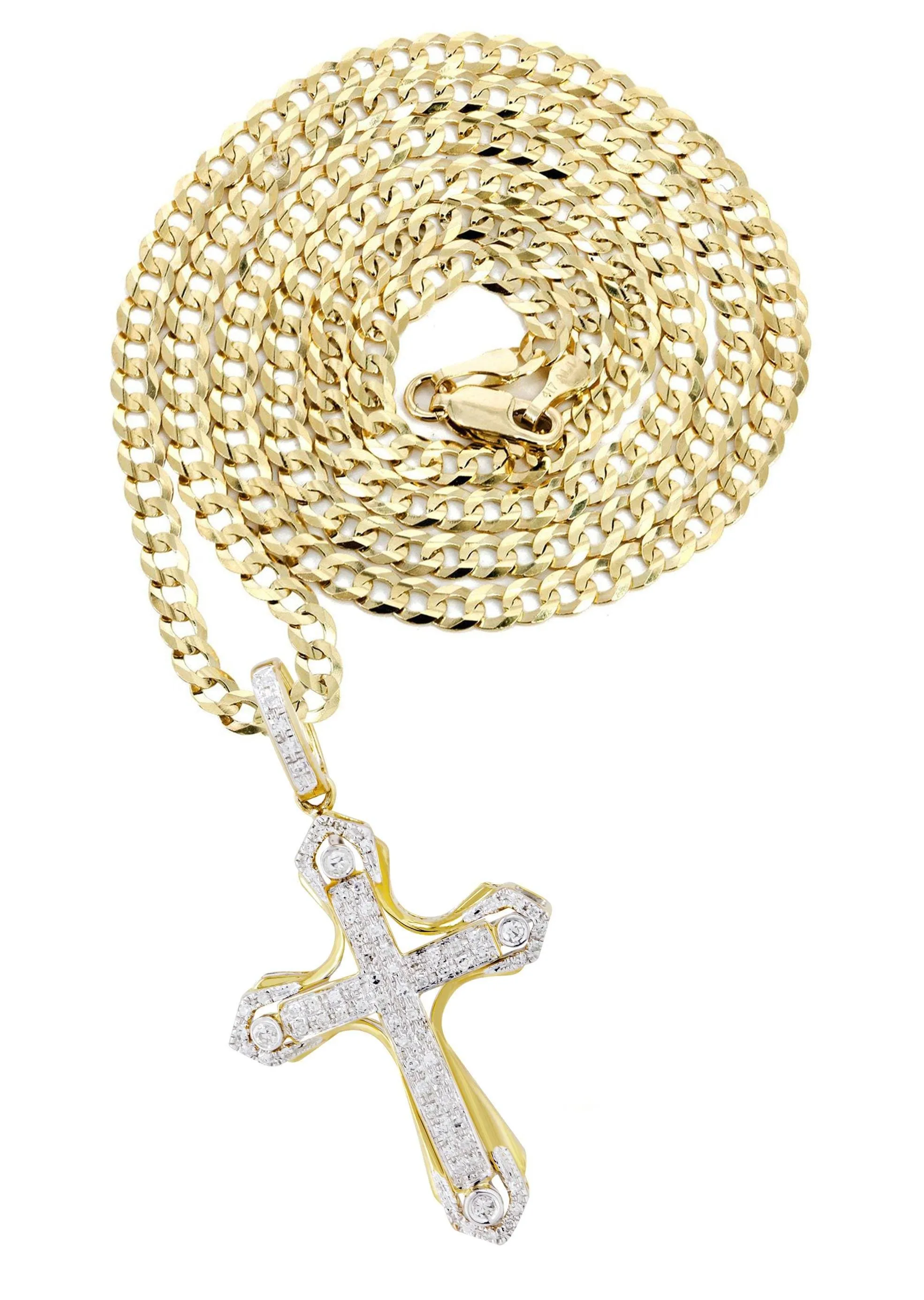 10K Yellow Gold Cross  Diamond Necklace  | 0.36 Carats