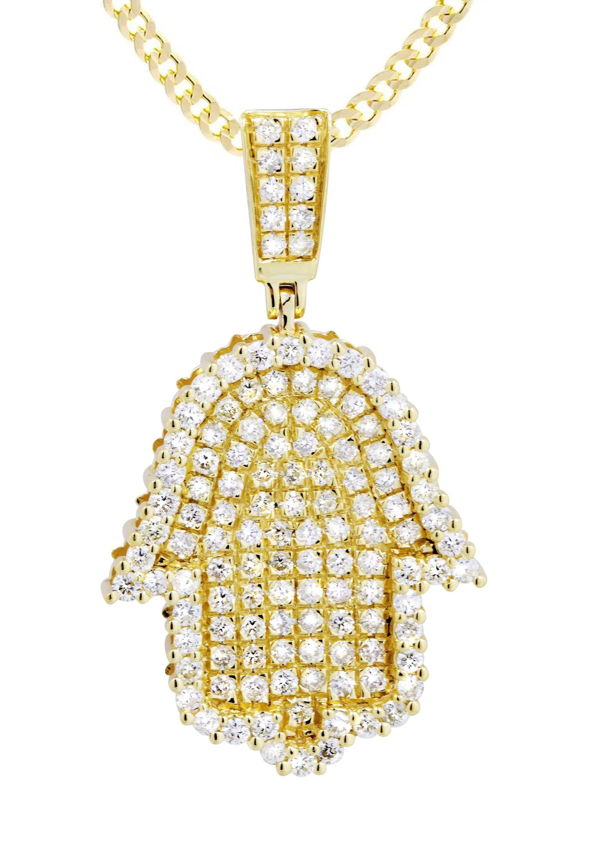 10K Yellow Gold Hamsa  Diamond Necklace  | 2.02 Carats