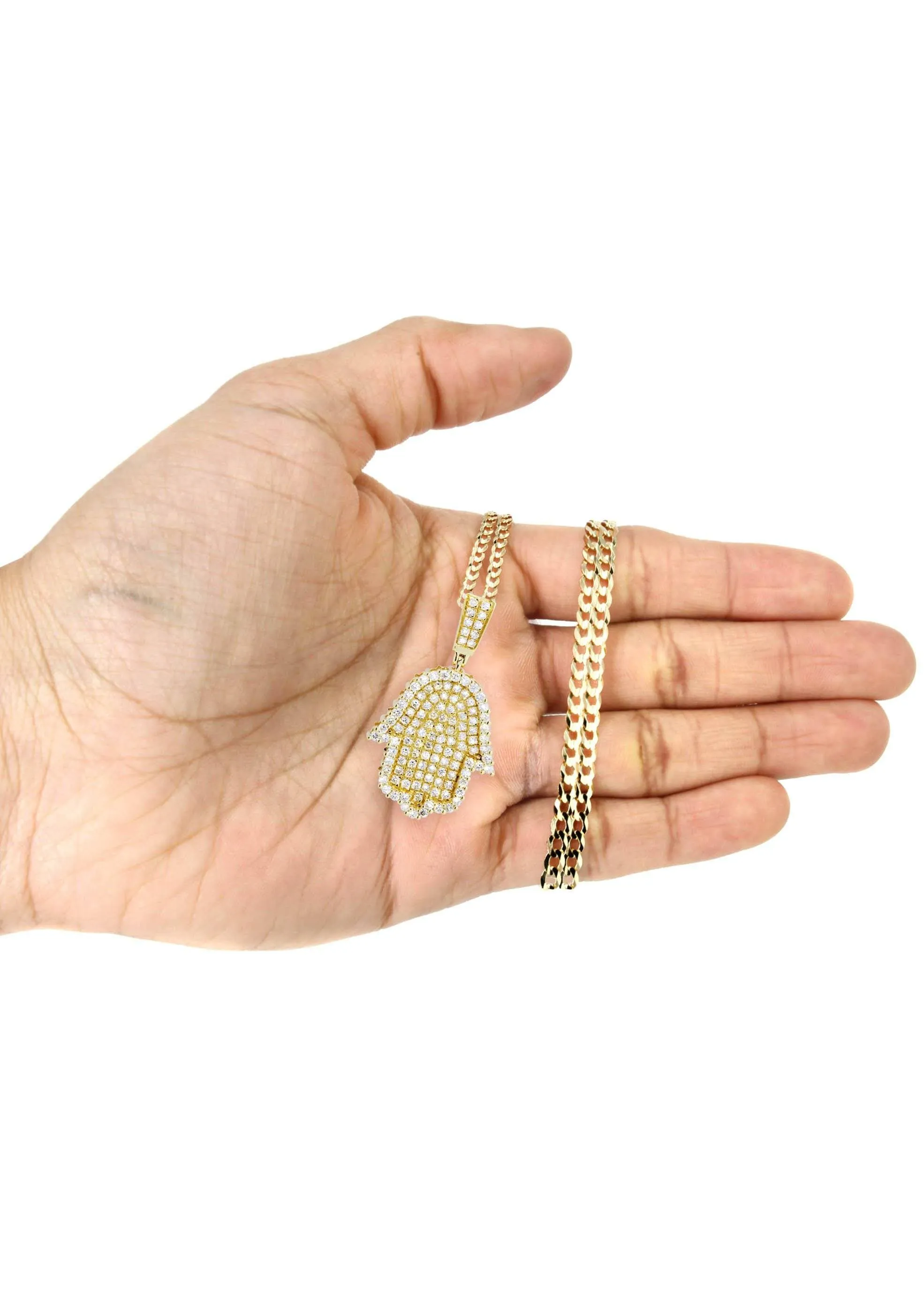 10K Yellow Gold Hamsa  Diamond Necklace  | 2.02 Carats