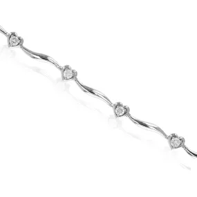 1/2 cttw Classic Diamond Bracelet 10K White Gold Round Prong Set Heart 7 Inch