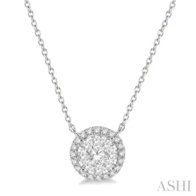 1/2 ctw Circular Round Cut Diamond Lovebright Necklace in 14K White Gold