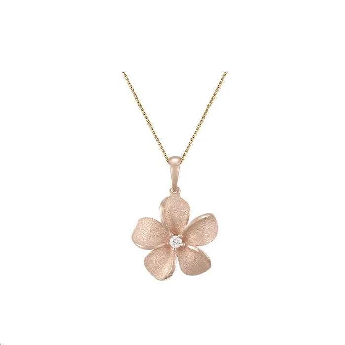 14k 15mm Plumeria Pendant with 0.04 Carat Diamond