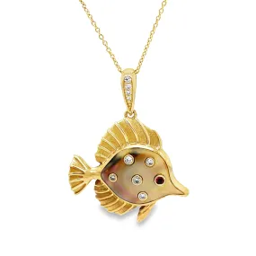 14k Diamond and MOP Fish Pendant Necklace