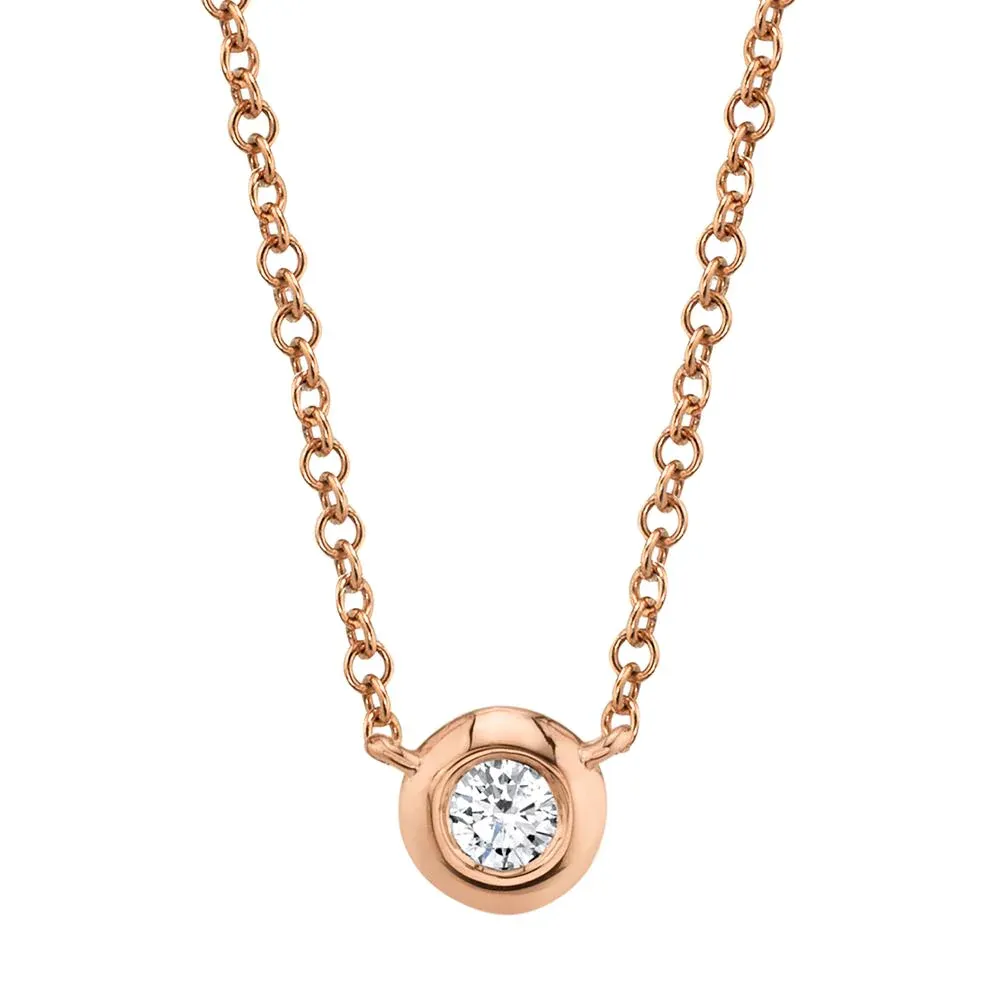 14k Gold 0.05Ct Diamond Bezel Set Necklace, Available in White, Rose and Yellow Gold