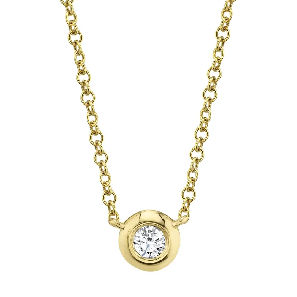 14k Gold 0.05Ct Diamond Bezel Set Necklace, Available in White, Rose and Yellow Gold