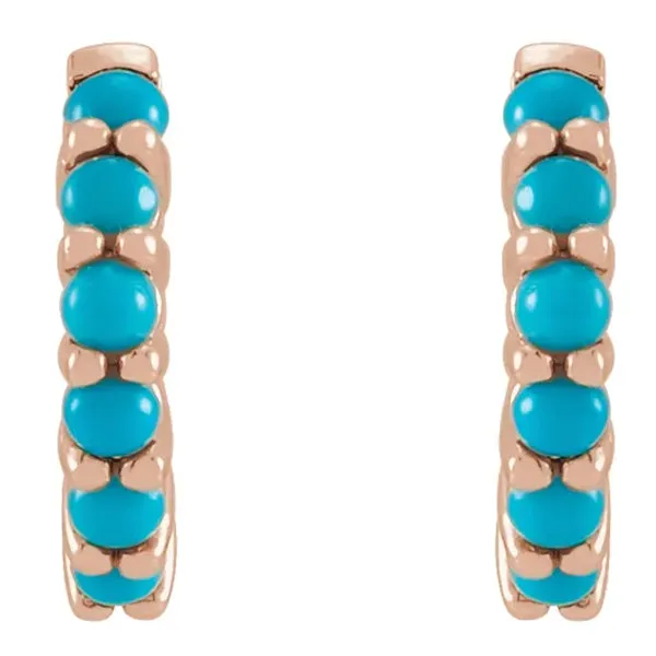 14k Gold Natural Turquoise 12.21mm Huggie Hoop Earrings