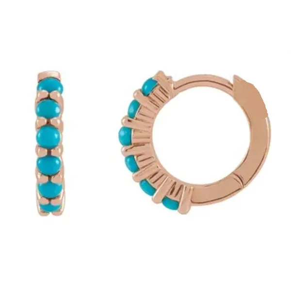 14k Gold Natural Turquoise 12.21mm Huggie Hoop Earrings