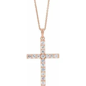 14K Rose 1 1/4 CTW Natural Diamond Cross 18" Necklace