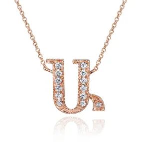 14K Rose Gold Armenian Initial Diamond Necklace