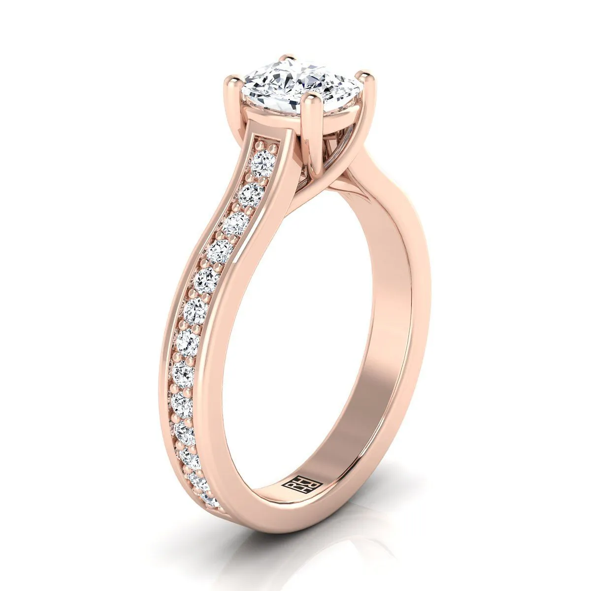 14K Rose Gold Cushion Diamond Channel Set Engagement Ring -1/3ctw