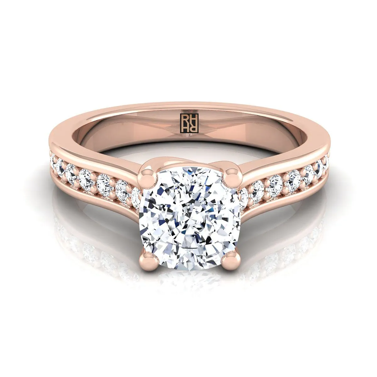 14K Rose Gold Cushion Diamond Channel Set Engagement Ring -1/3ctw