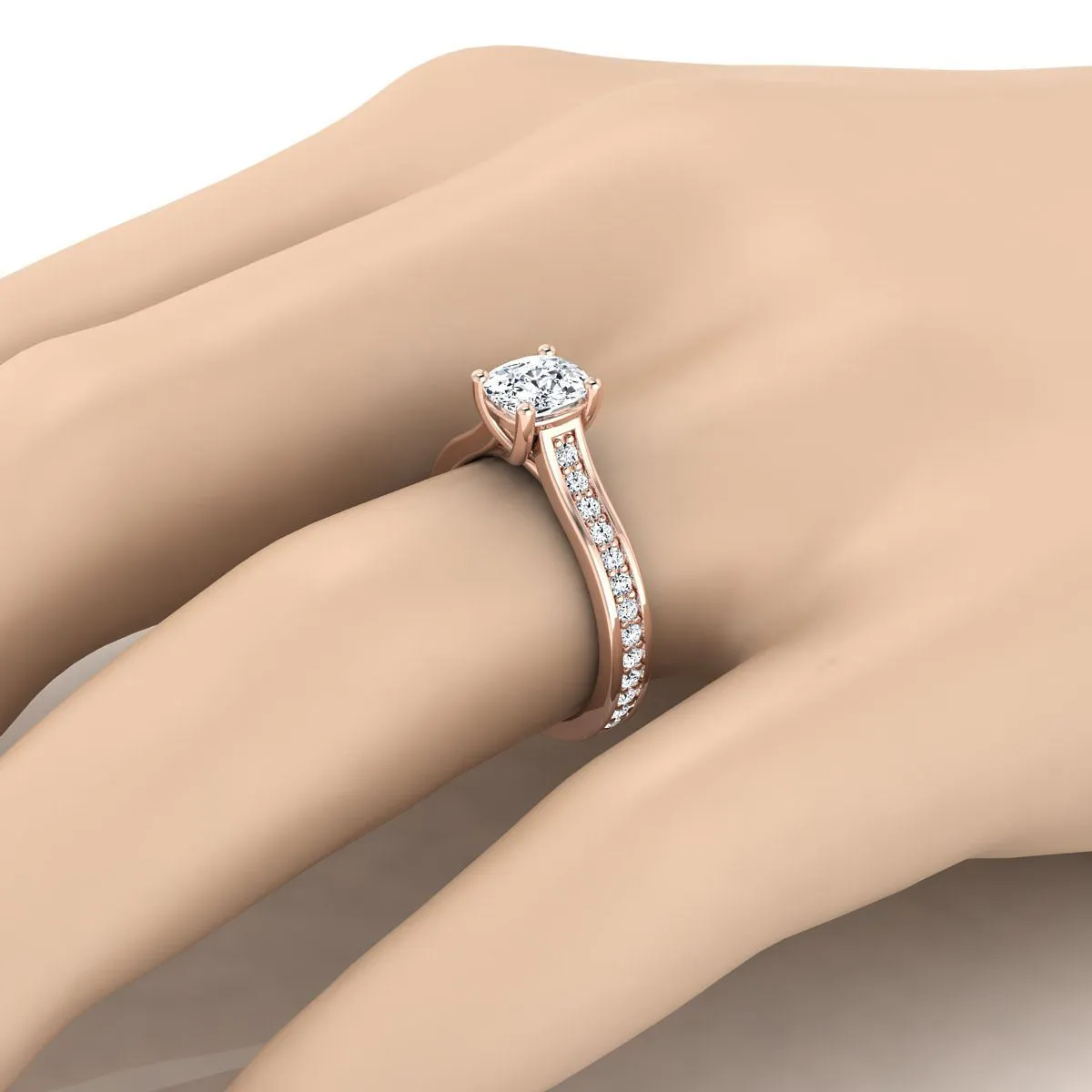 14K Rose Gold Cushion Diamond Channel Set Engagement Ring -1/3ctw