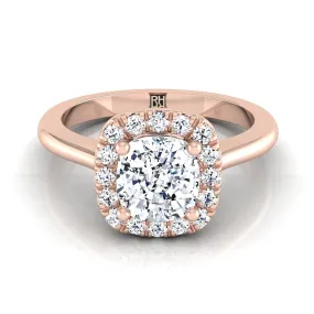 14K Rose Gold Cushion Diamond Classic Halo French Pave Engagement Ring -1/4ctw