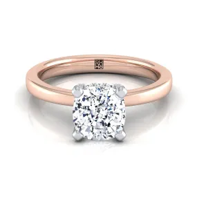 14K Rose Gold Cushion Diamond Hidden Pave Basket Crown Solitaire Engagement Ring -1/10ctw