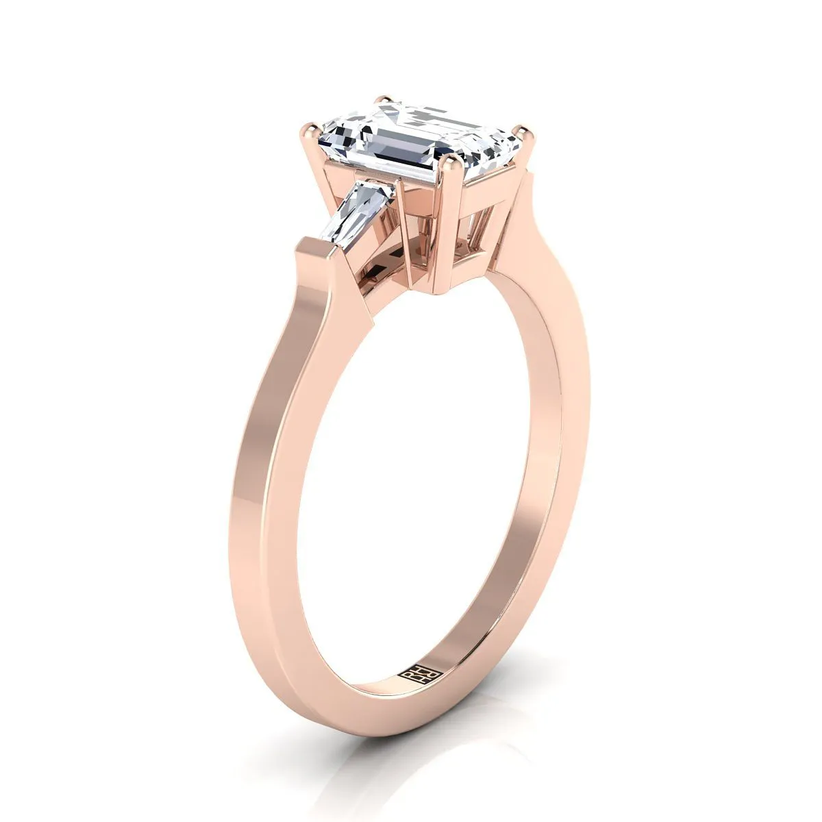 14K Rose Gold Emerald Cut Diamond Tapered Baguette Accent Engagement Ring -1/4ctw