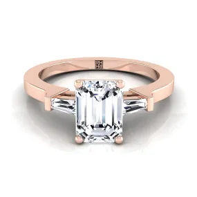 14K Rose Gold Emerald Cut Diamond Tapered Baguette Accent Engagement Ring -1/4ctw