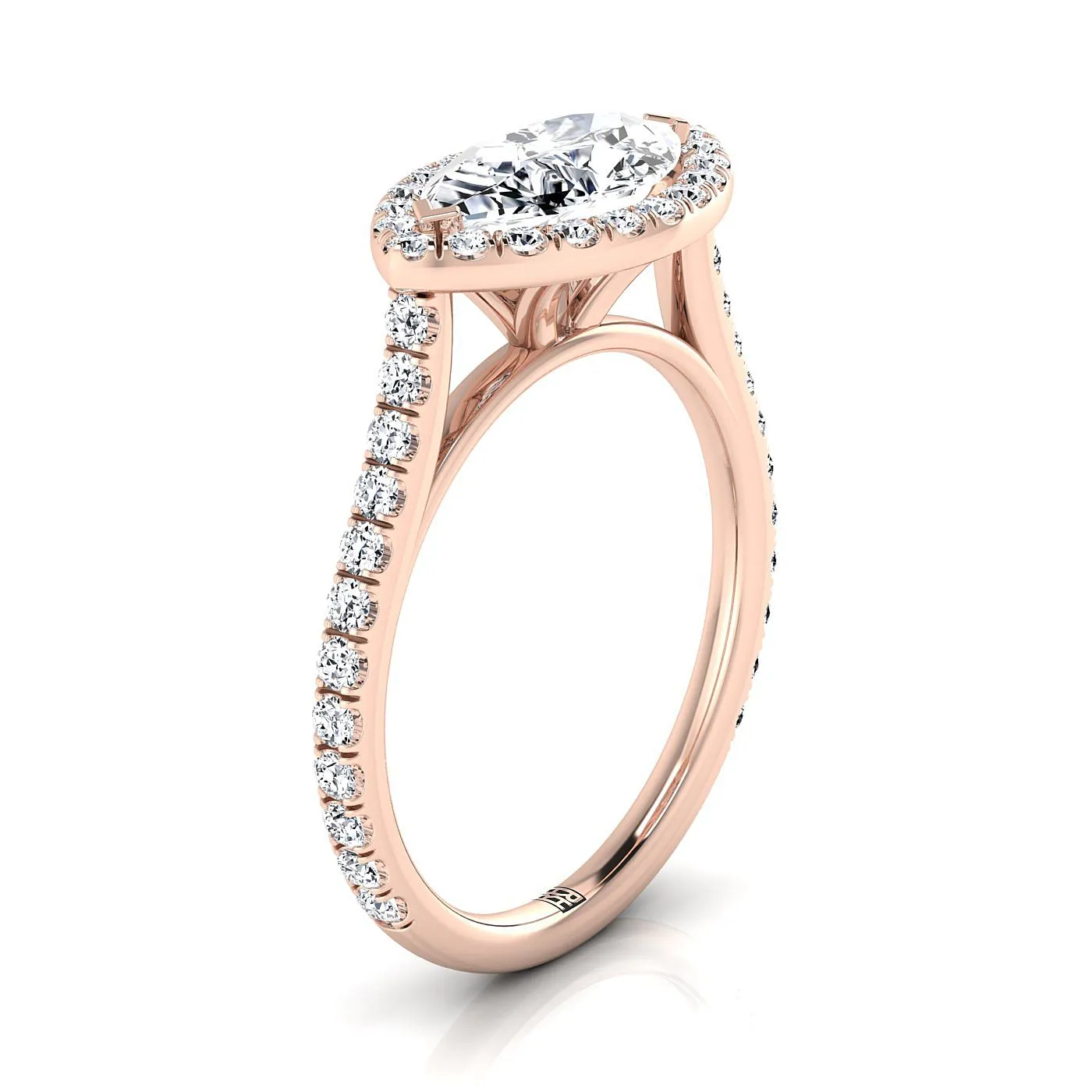 14K Rose Gold Marquise  Diamond Horizontal Fancy East West Halo Engagement Ring -1/2ctw