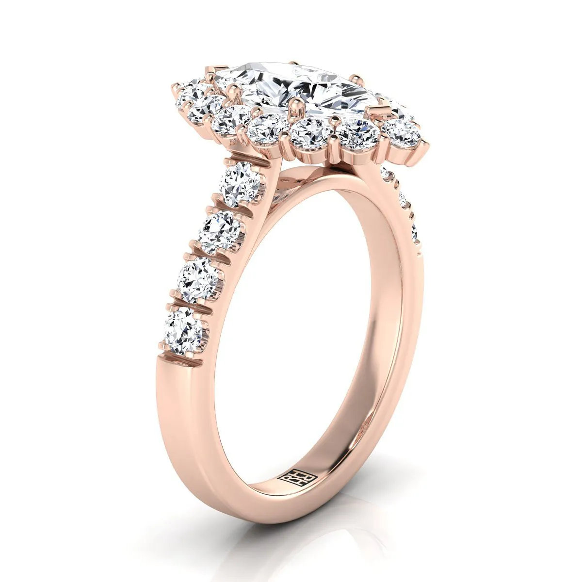 14K Rose Gold Marquise  Diamond Luxe Style French Pave Halo Engagement Ring -1-1/10ctw