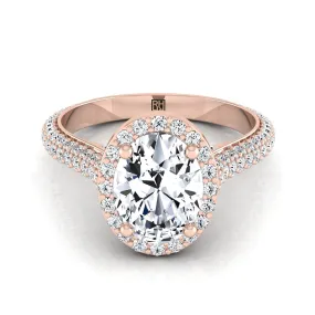 14K Rose Gold Oval Diamond Micro-Pavé Halo Engagement Ring -7/8ctw