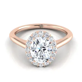 14K Rose Gold Oval Diamond Shared Prong Halo Engagement Ring -1/5ctw