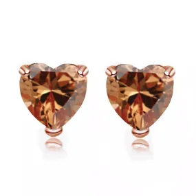 14k Rose Gold Plated 4 Carat Heart Created Citrine Sapphire Stud Earrings