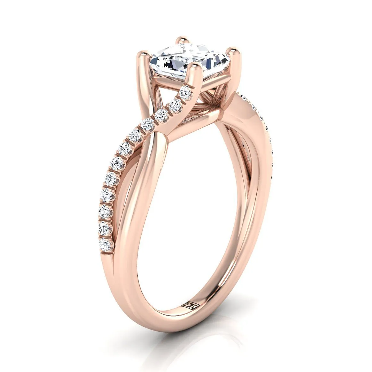 14K Rose Gold Princess Cut Bypass Pave Diamond Twist Engagement Ring -1/6ctw