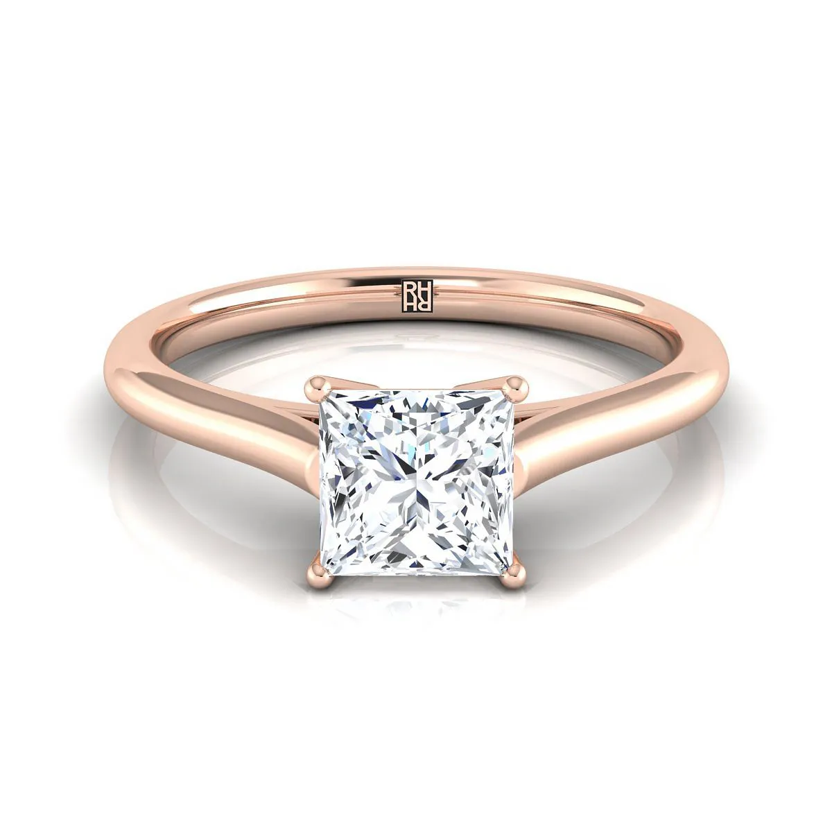 14K Rose Gold Princess Cut  Cathedral Style Comfort Fit Solitaire Engagement Ring