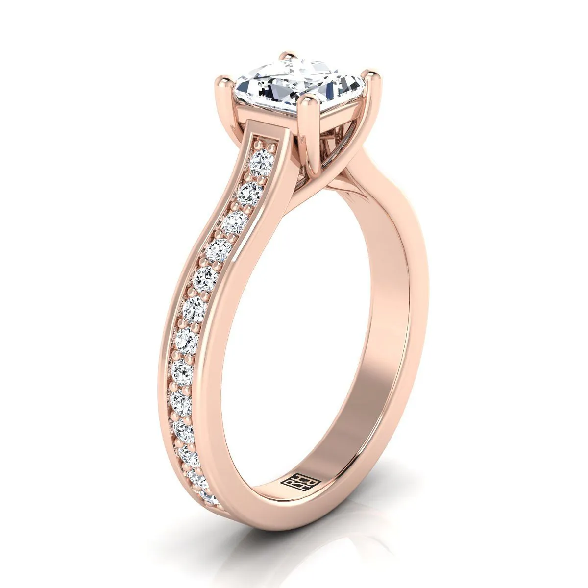 14K Rose Gold Princess Cut Diamond Channel Set Engagement Ring -1/3ctw