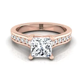 14K Rose Gold Princess Cut Diamond Channel Set Engagement Ring -1/3ctw