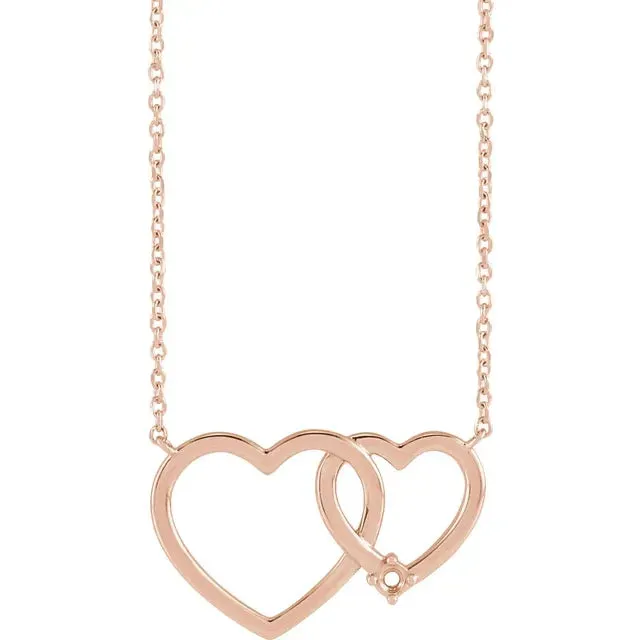 14K Rose Gold Round 1-Stone Interlocking Heart 18" Necklace